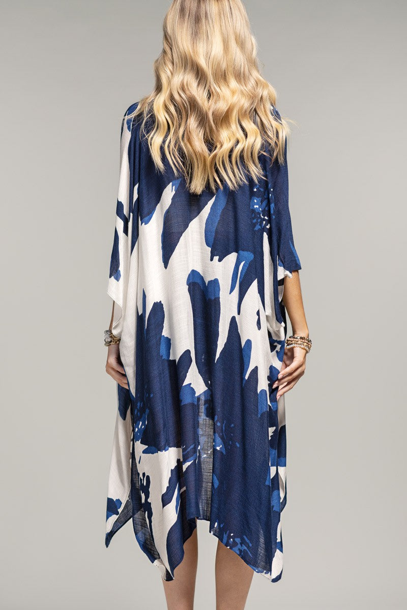 Ocean Bloom Kimono Wrap- Navy