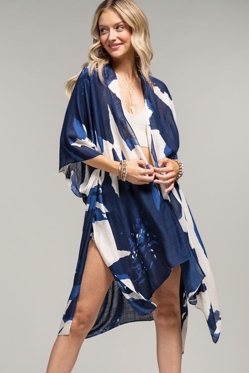 Ocean Bloom Kimono Wrap- Navy