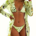 European Style Floral Print 3 Piece Swimsuit Set