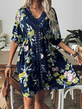 Crochet Front V-Neck Printed Cover-Up
