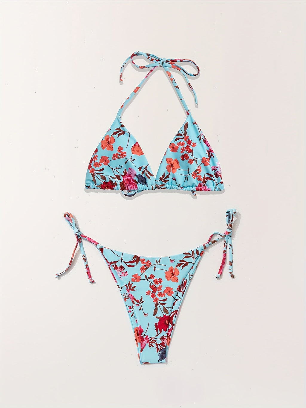 European Style Floral Print 3 Piece Swimsuit Set