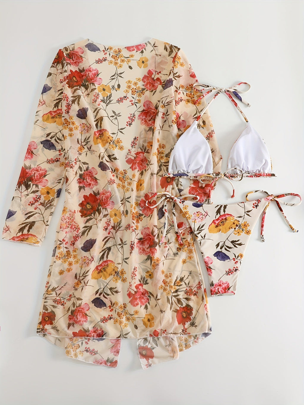 European Style Floral Print 3 Piece Swimsuit Set