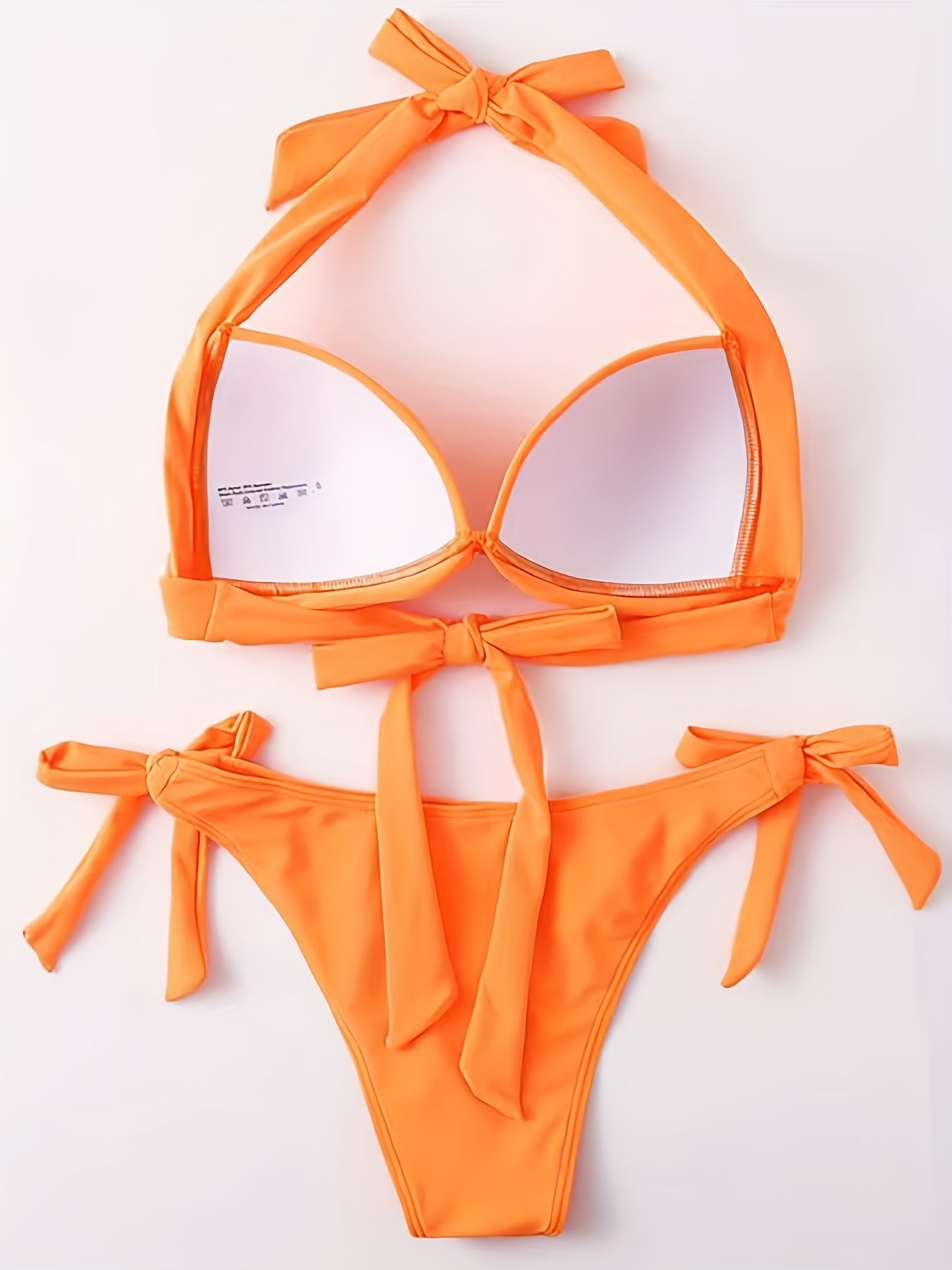 Bikini Solid Color Ruched Tie Side V Neck 2 Piece Swimsuit for Women – High Waist Push Up Bikini Set with Lace Up Bowknot Detail – Stretchy Halter Swimwear for Koningsdag Summer Beach Parties and Casual Resort Wear