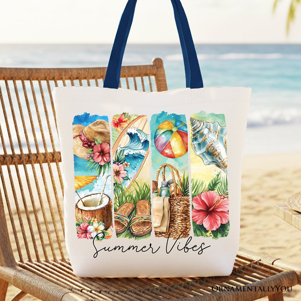 Summer Vibes Canvas Tote Bag, with Coconut and Flowers
