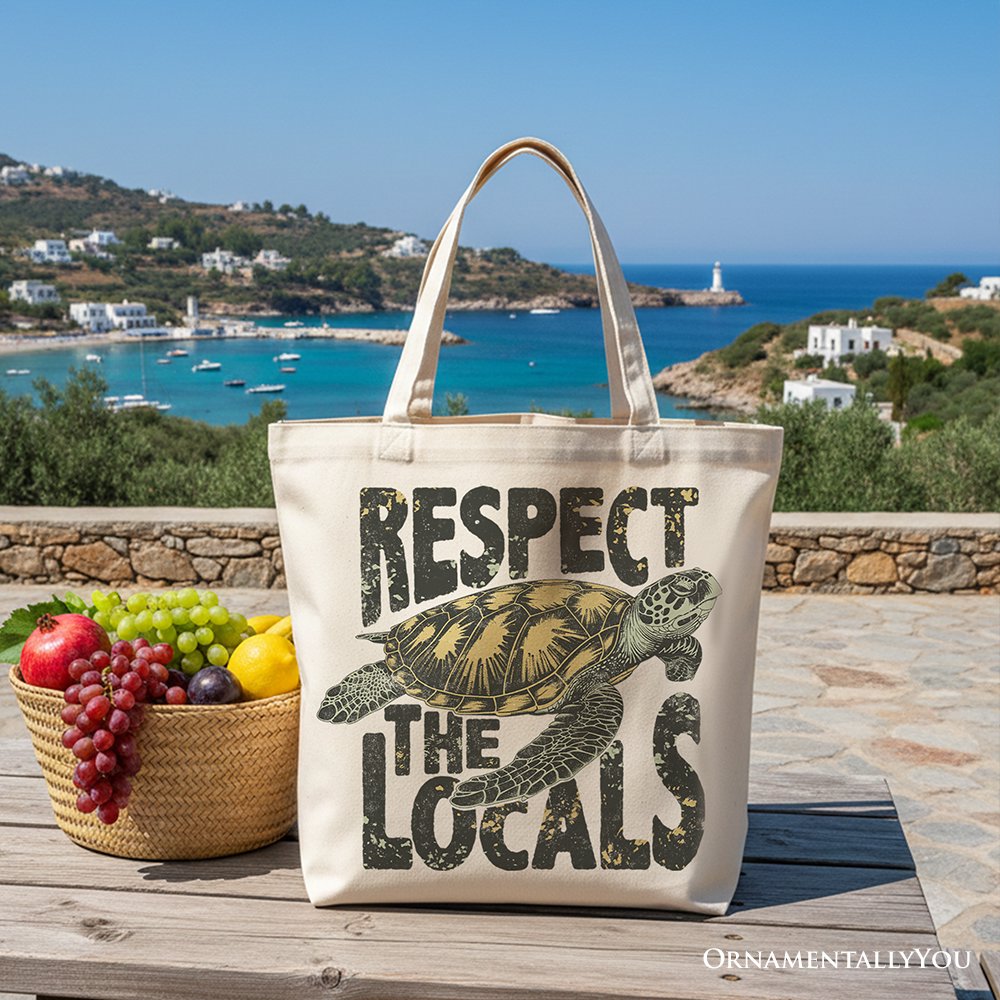 “Respect the Locals” Turtle Canvas Tote Bag