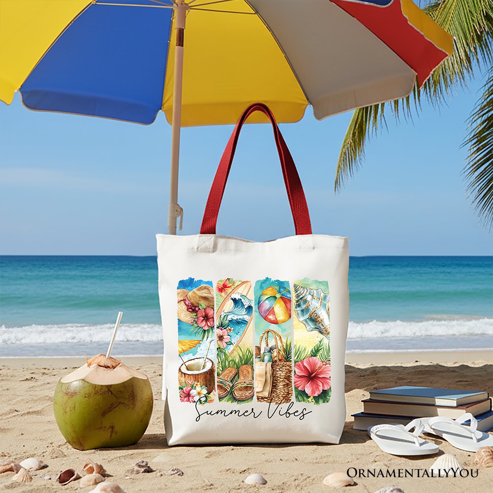 Summer Vibes Canvas Tote Bag, with Coconut and Flowers