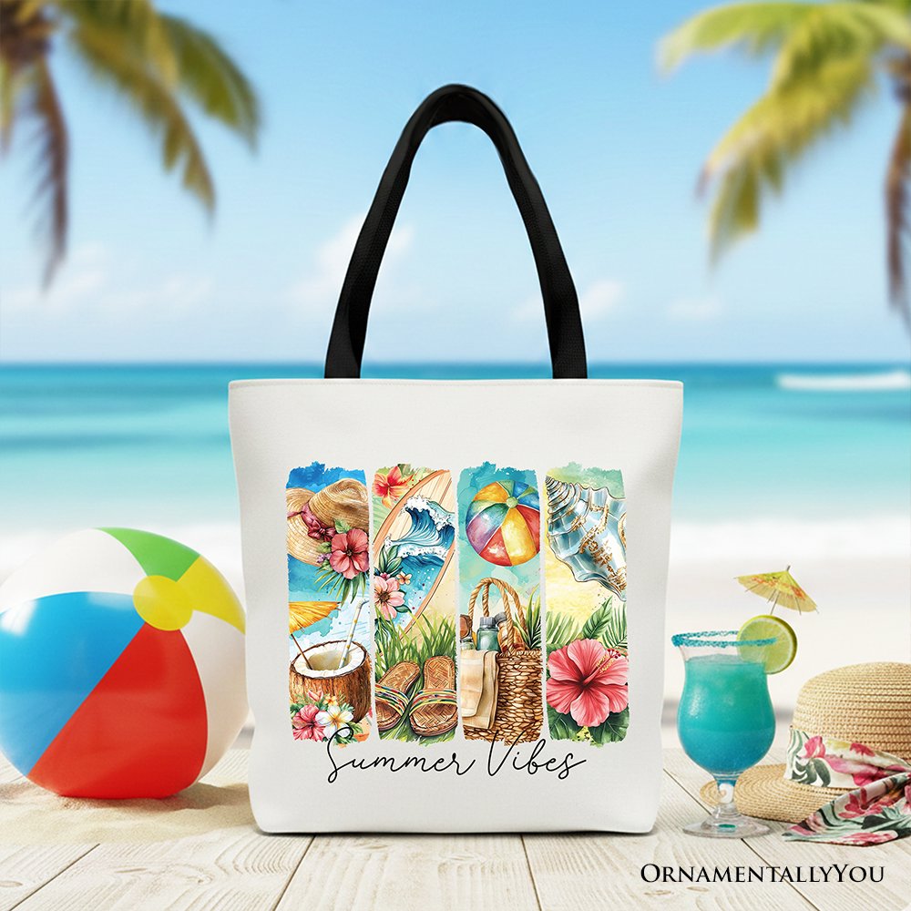 Summer Vibes Canvas Tote Bag, with Coconut and Flowers