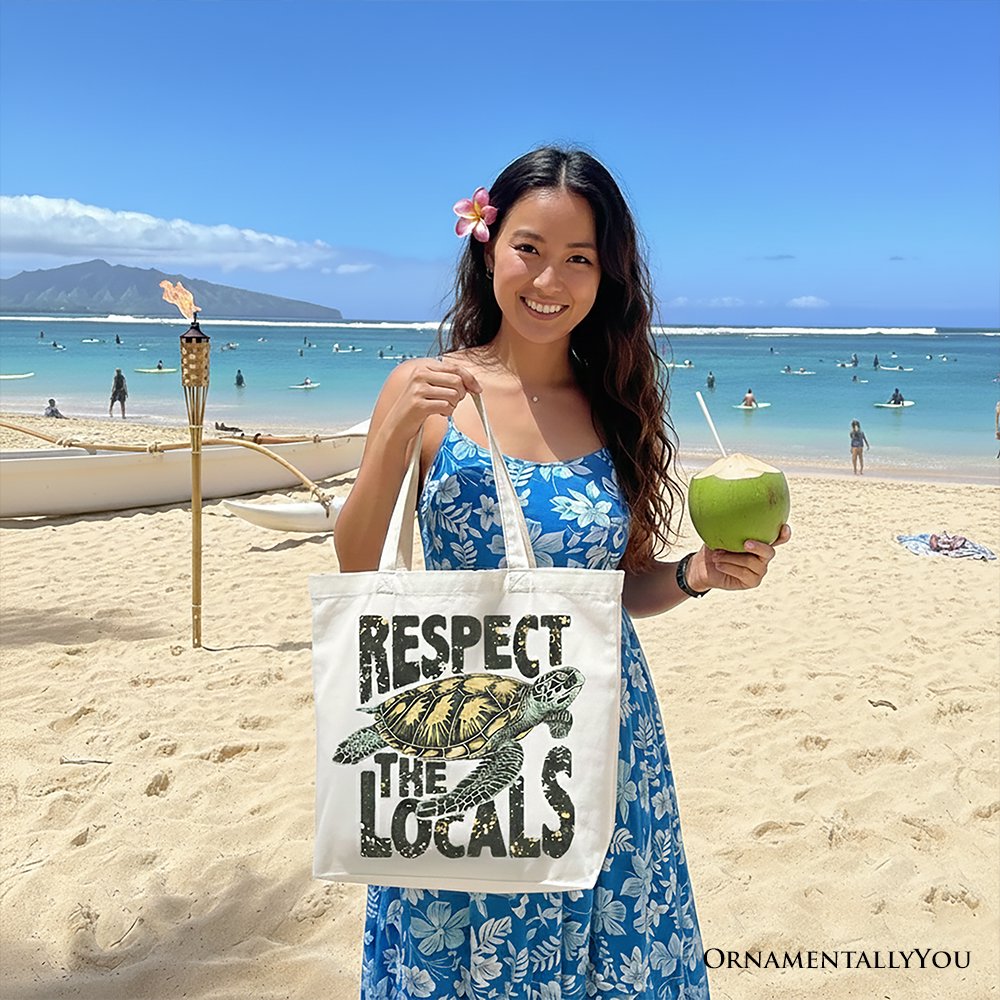 “Respect the Locals” Turtle Canvas Tote Bag
