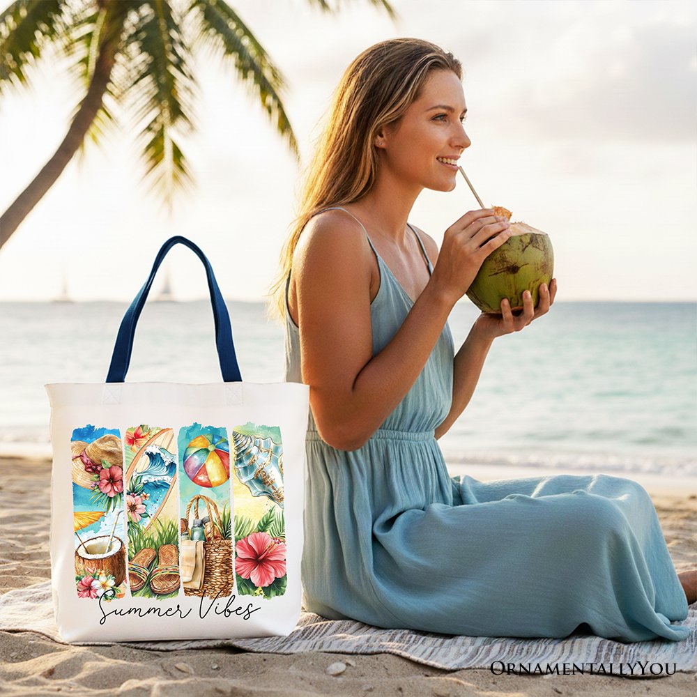 Summer Vibes Canvas Tote Bag, with Coconut and Flowers