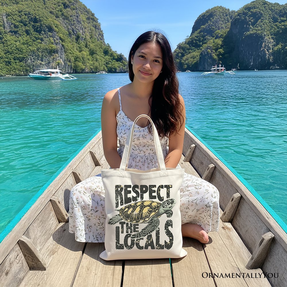 “Respect the Locals” Turtle Canvas Tote Bag