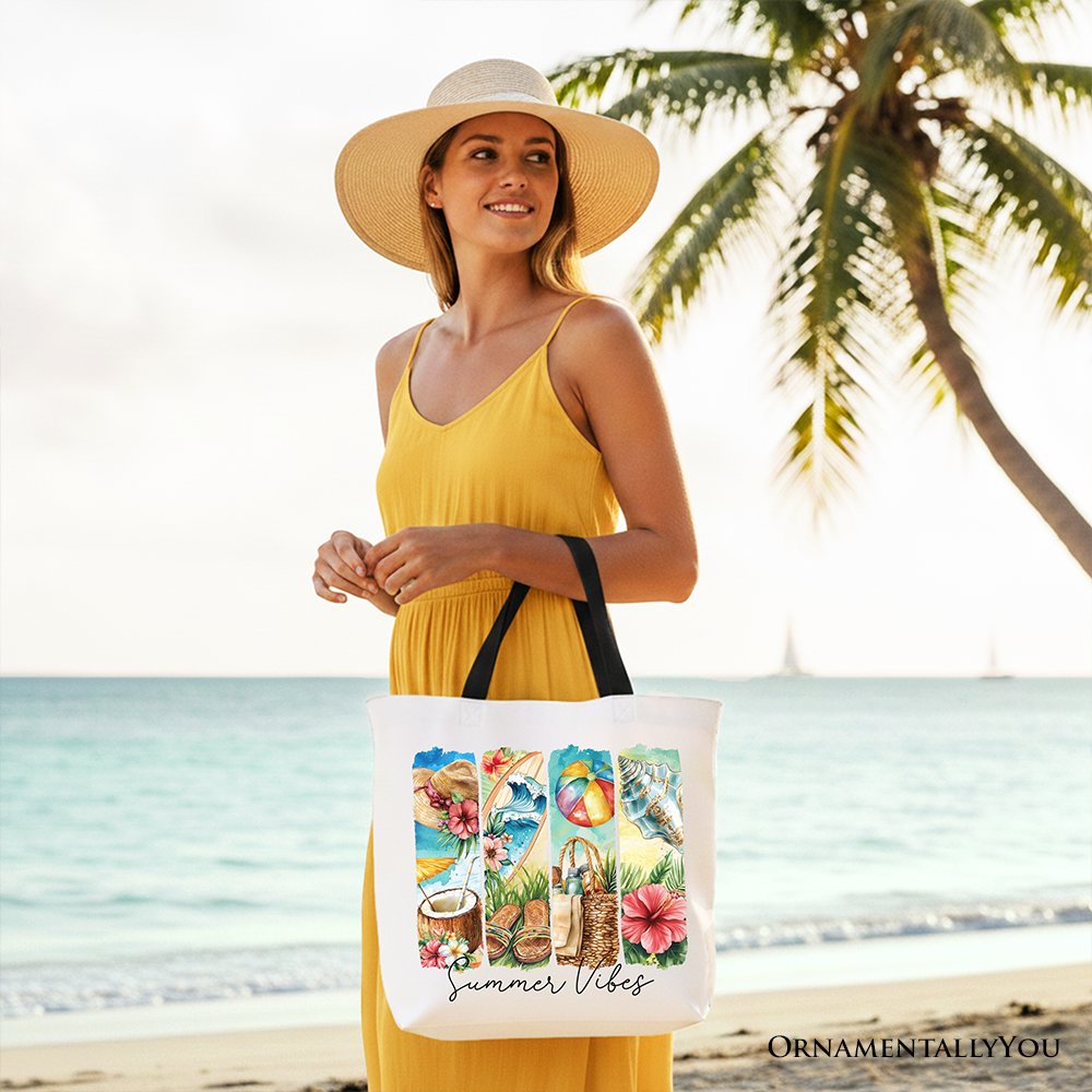 Summer Vibes Canvas Tote Bag, with Coconut and Flowers