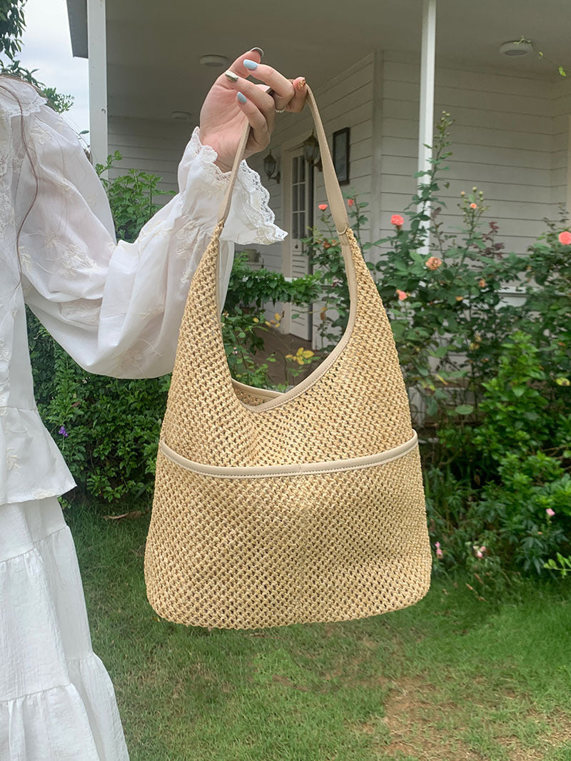 Lightweight Woven Straw Hobo Bag