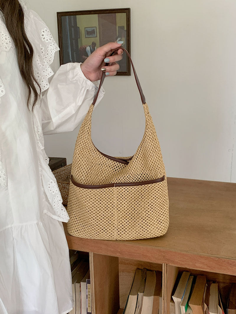 Lightweight Woven Straw Hobo Bag