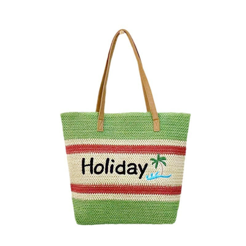 Straw Woven Shoulder Bag – Rope Tote, Large