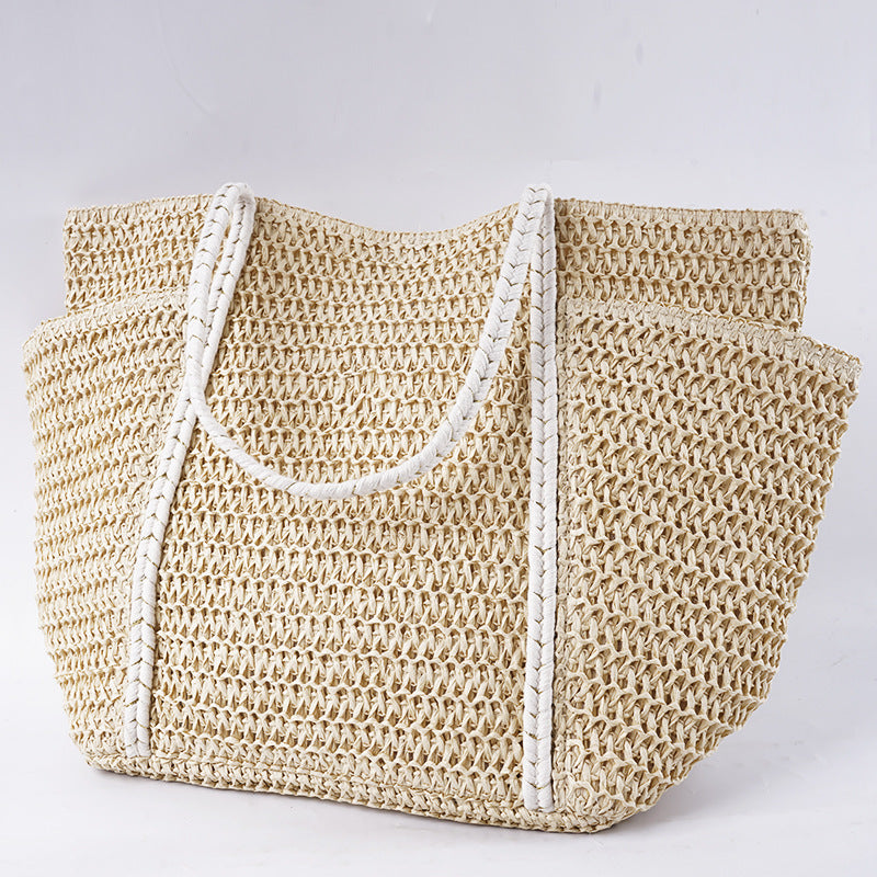 Summer Straw Tote – Large Shoulder Beach Bag, Handwoven