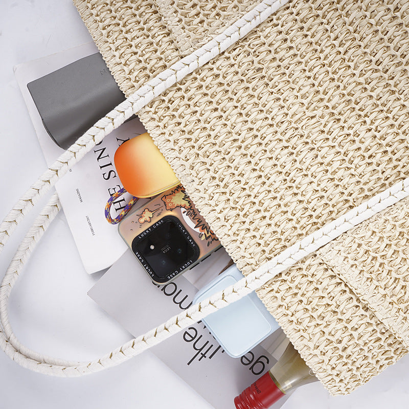 Summer Straw Tote – Large Shoulder Beach Bag, Handwoven