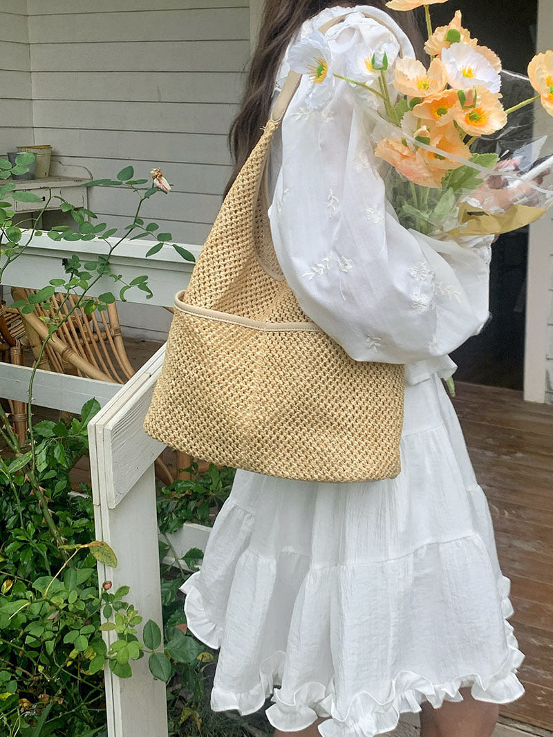 Lightweight Woven Straw Hobo Bag