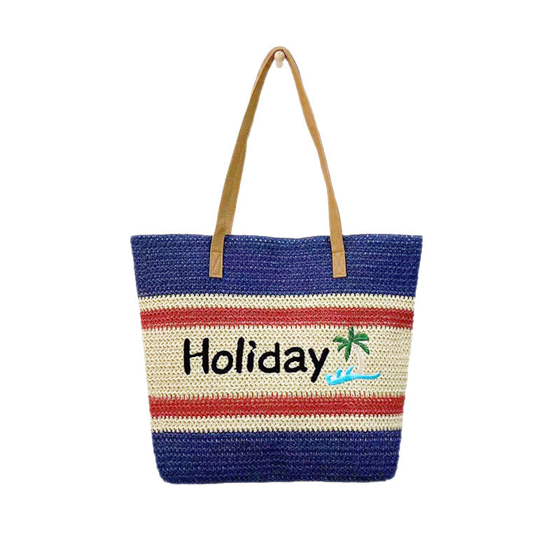 Straw Woven Shoulder Bag – Rope Tote, Large