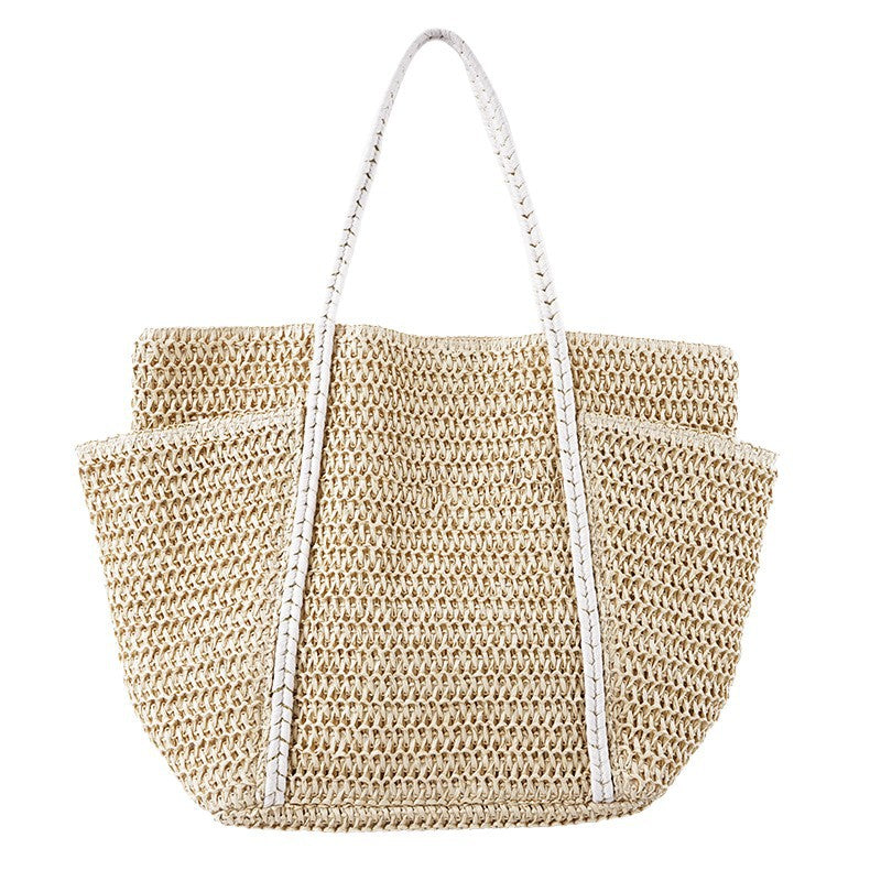 Summer Straw Tote – Large Shoulder Beach Bag, Handwoven