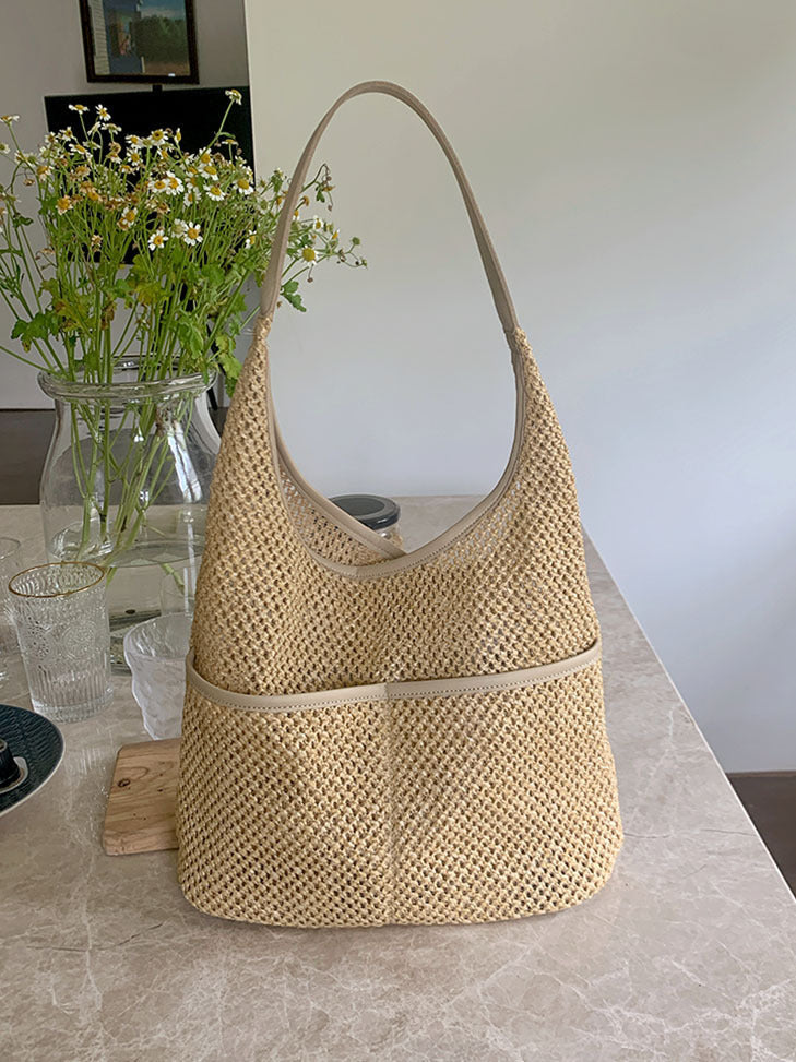 Lightweight Woven Straw Hobo Bag