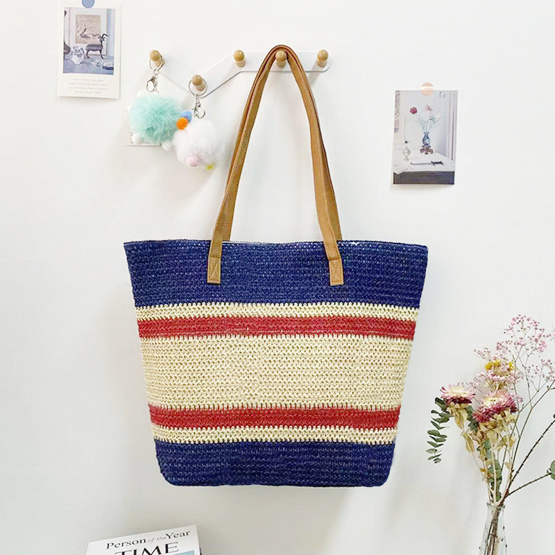 Straw Woven Shoulder Bag – Rope Tote, Large