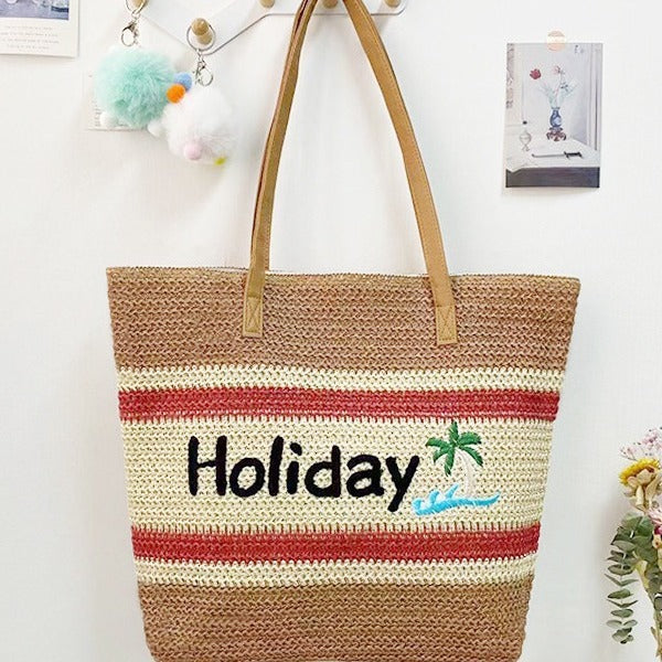 Straw Woven Shoulder Bag – Rope Tote, Large