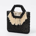 Beach Vacation Wooden Bead Bag – Handwoven Fringe Boho Handbag
