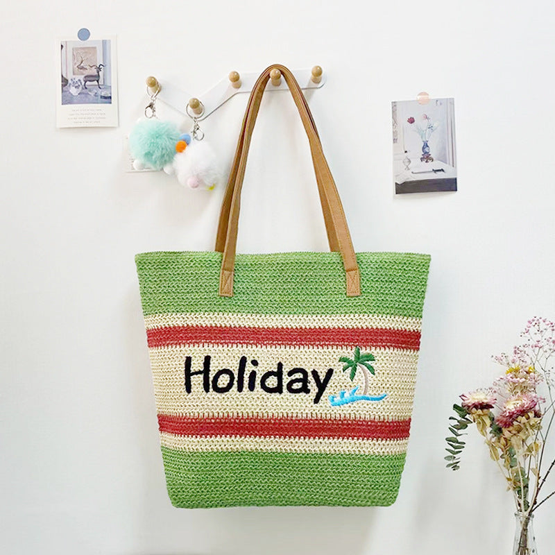 Straw Woven Shoulder Bag – Rope Tote, Large