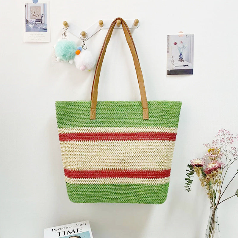 Straw Woven Shoulder Bag – Rope Tote, Large