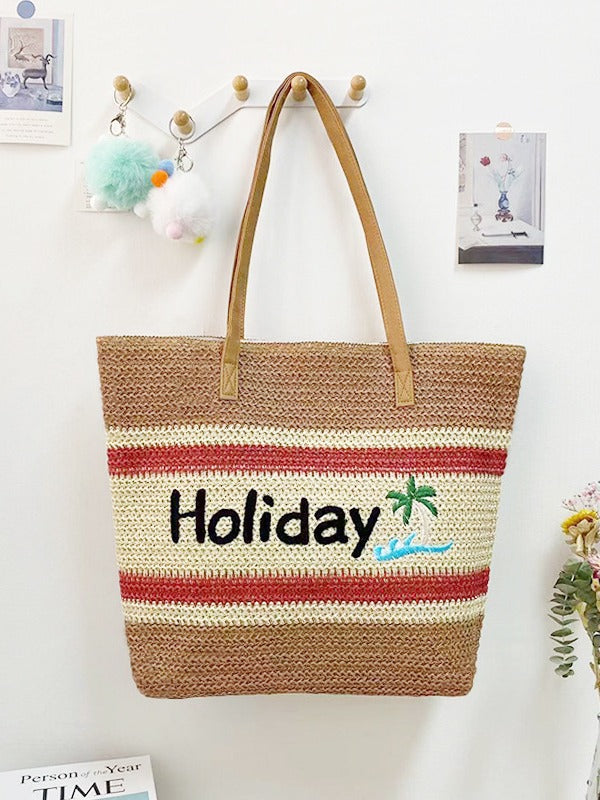 Straw Woven Shoulder Bag – Rope Tote, Large