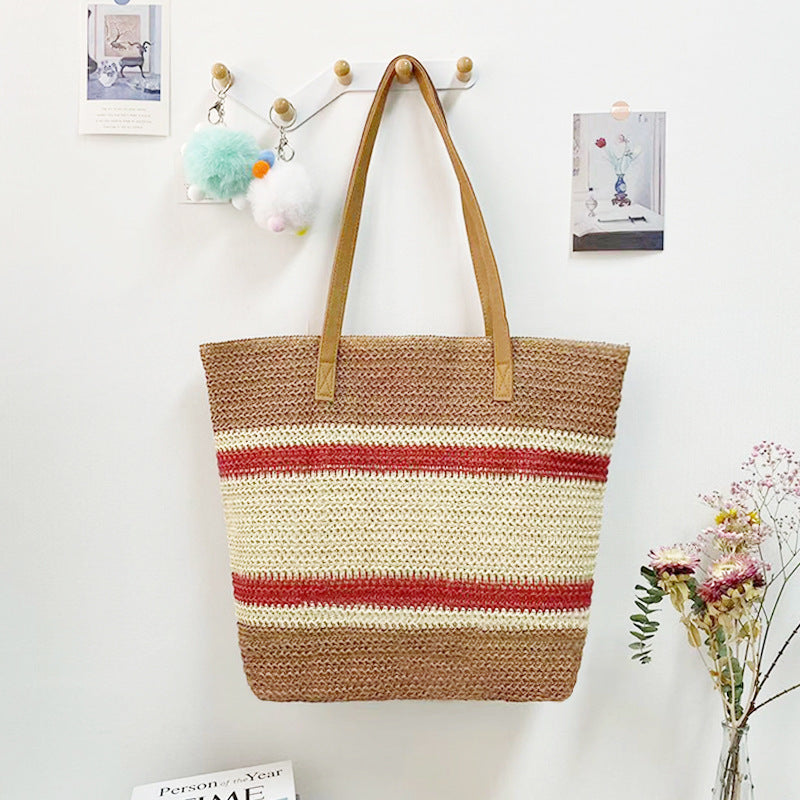 Straw Woven Shoulder Bag – Rope Tote, Large