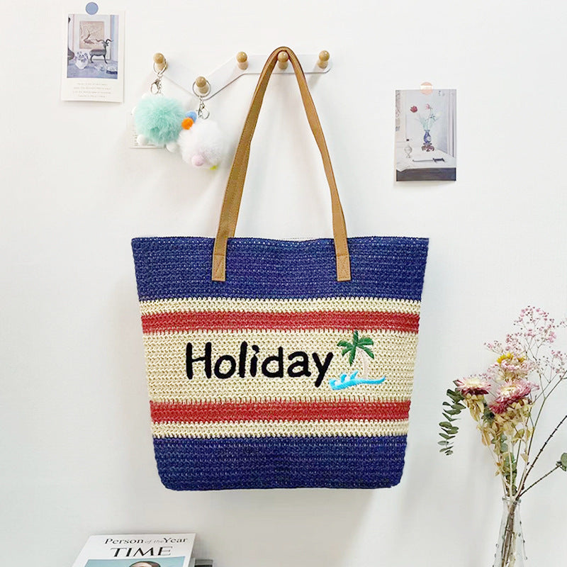 Straw Woven Shoulder Bag – Rope Tote, Large