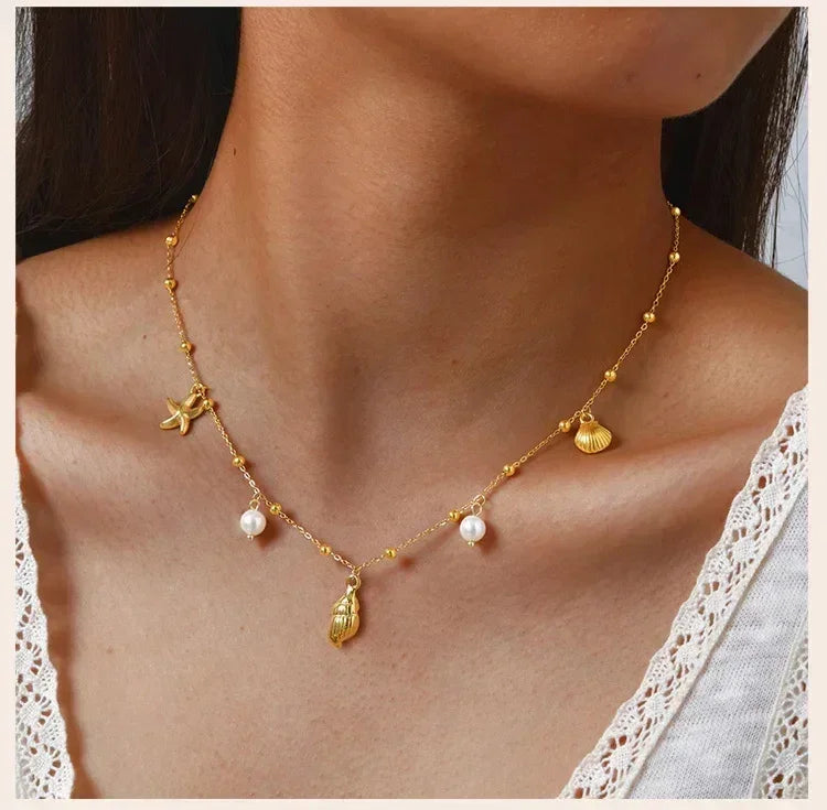 Waterproof 18k Gold Plated Summer Beach Necklace