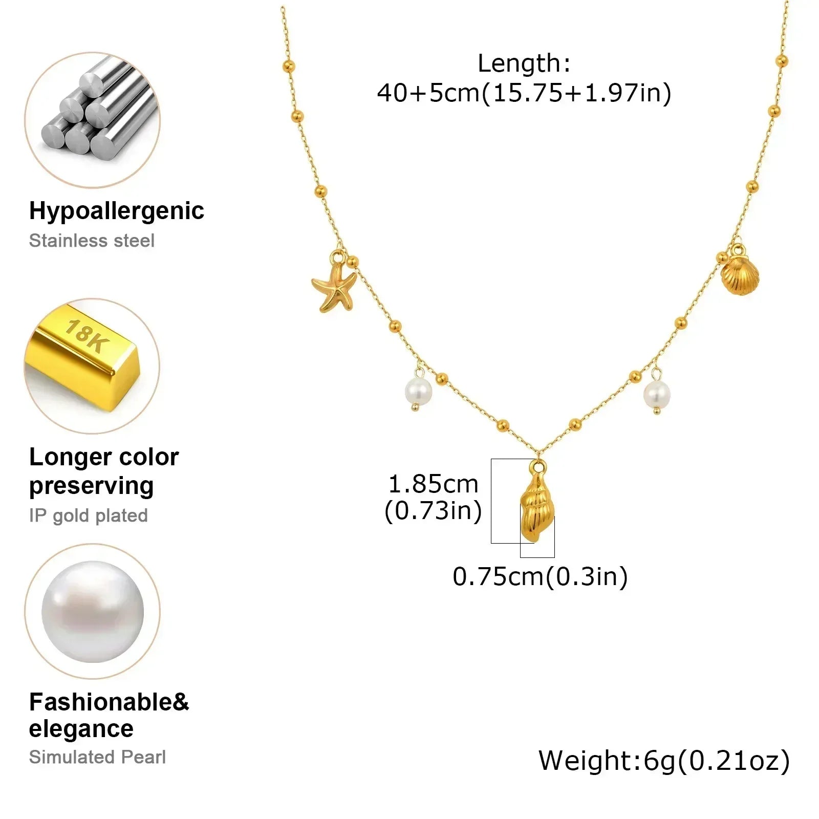 Waterproof 18k Gold Plated Summer Beach Necklace