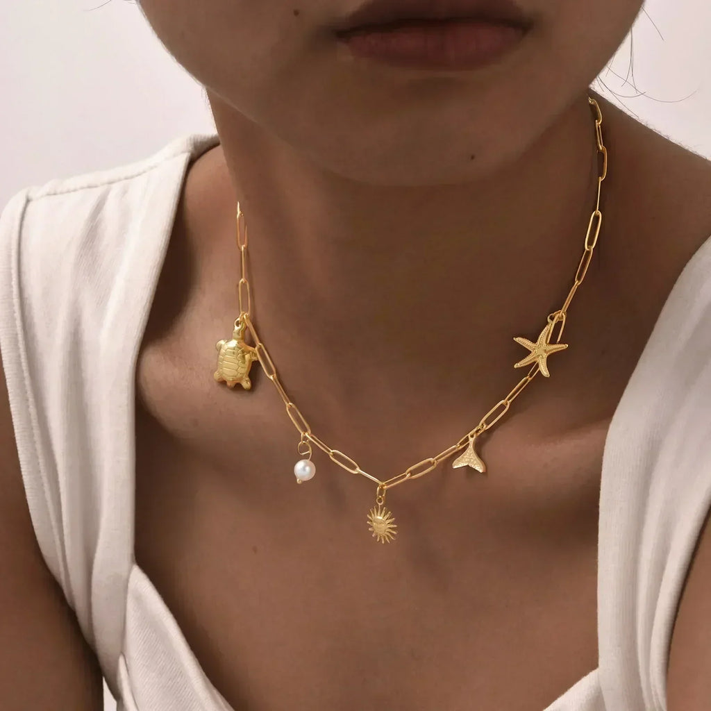 Waterproof 18k Gold Plated Summer Beach Necklace