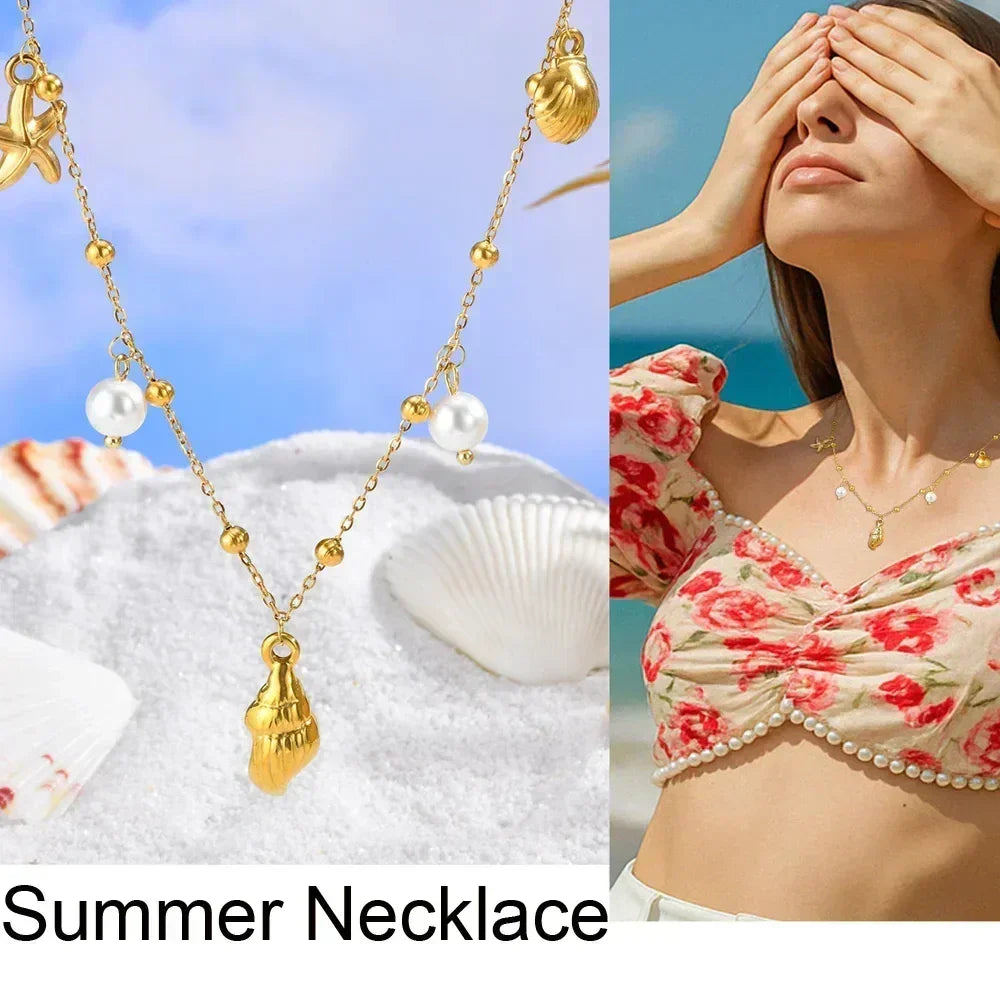 Waterproof 18k Gold Plated Summer Beach Necklace