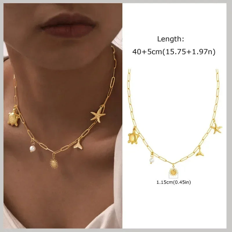 Waterproof 18k Gold Plated Summer Beach Necklace