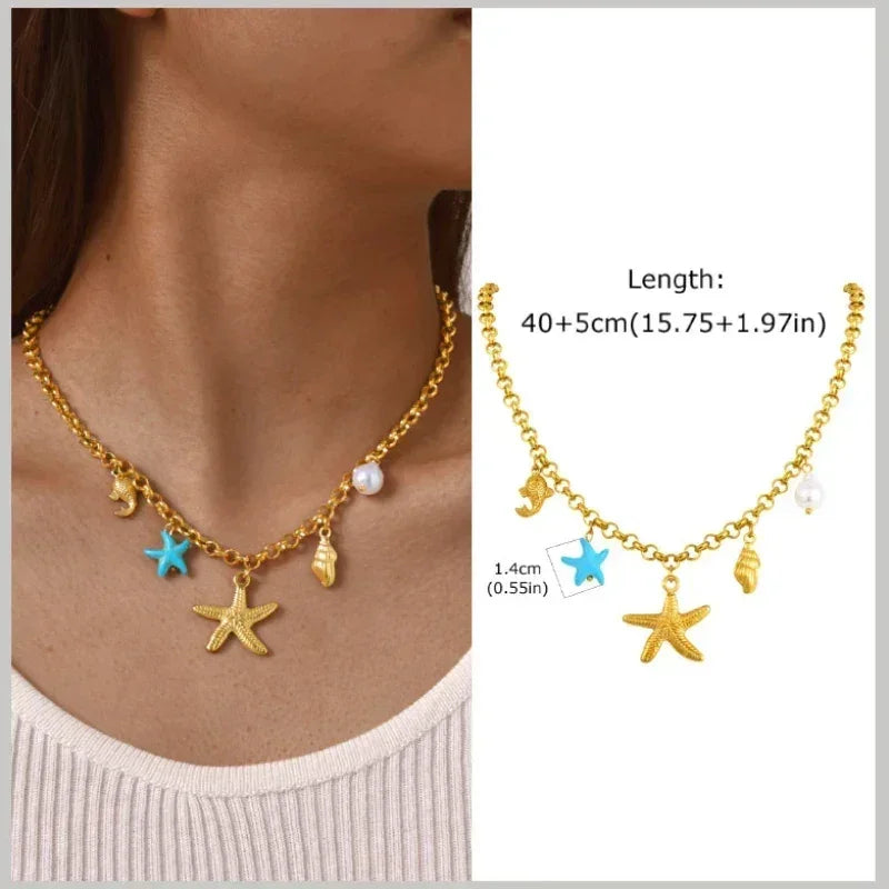 Waterproof 18k Gold Plated Summer Beach Necklace