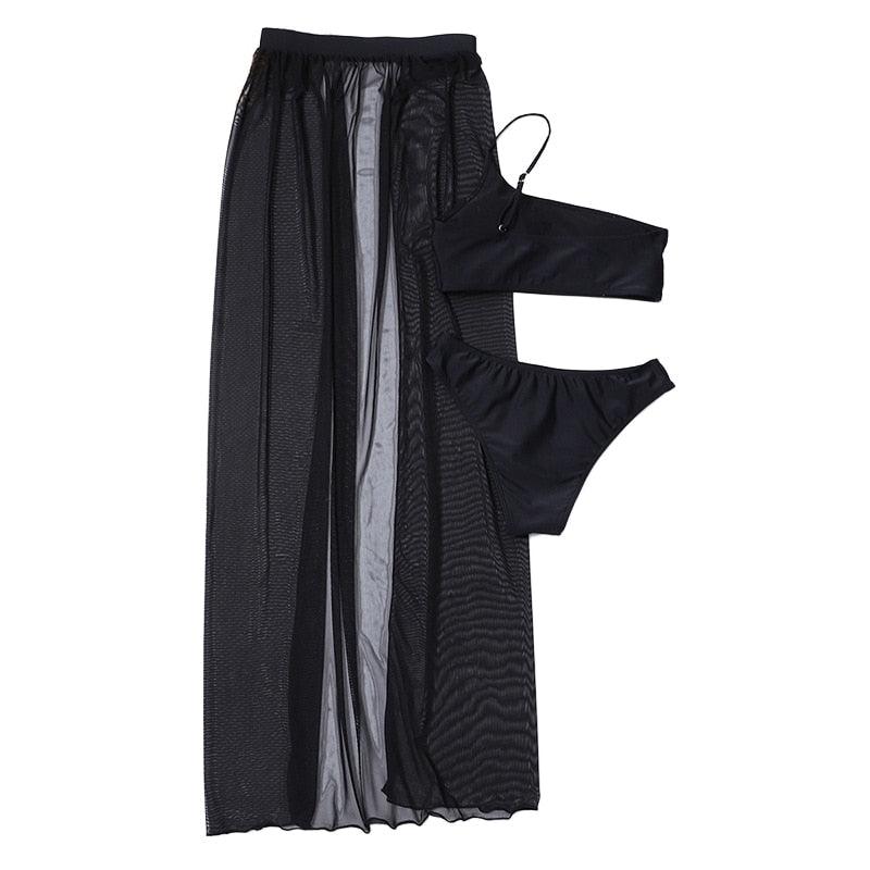 Black Mesh Bikini And Cover Up Set