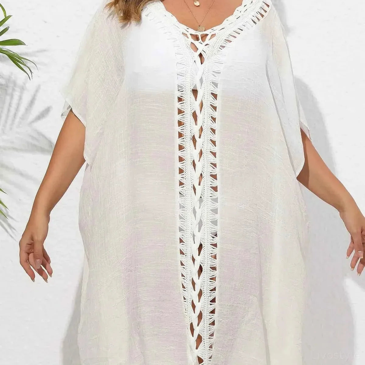 Crochet Trim V-Neck Beach Cover Up Dress