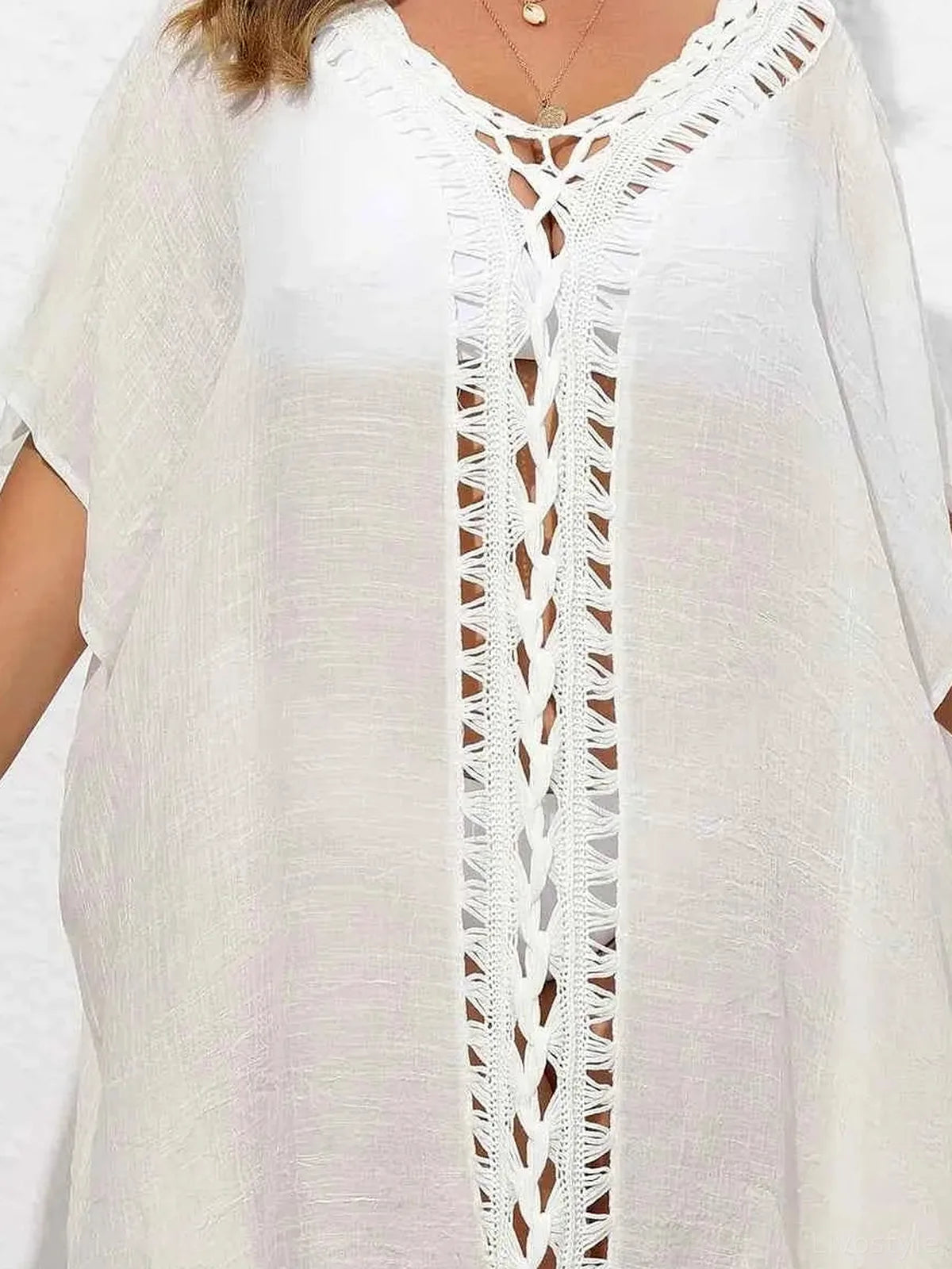 Crochet Trim V-Neck Beach Cover Up Dress