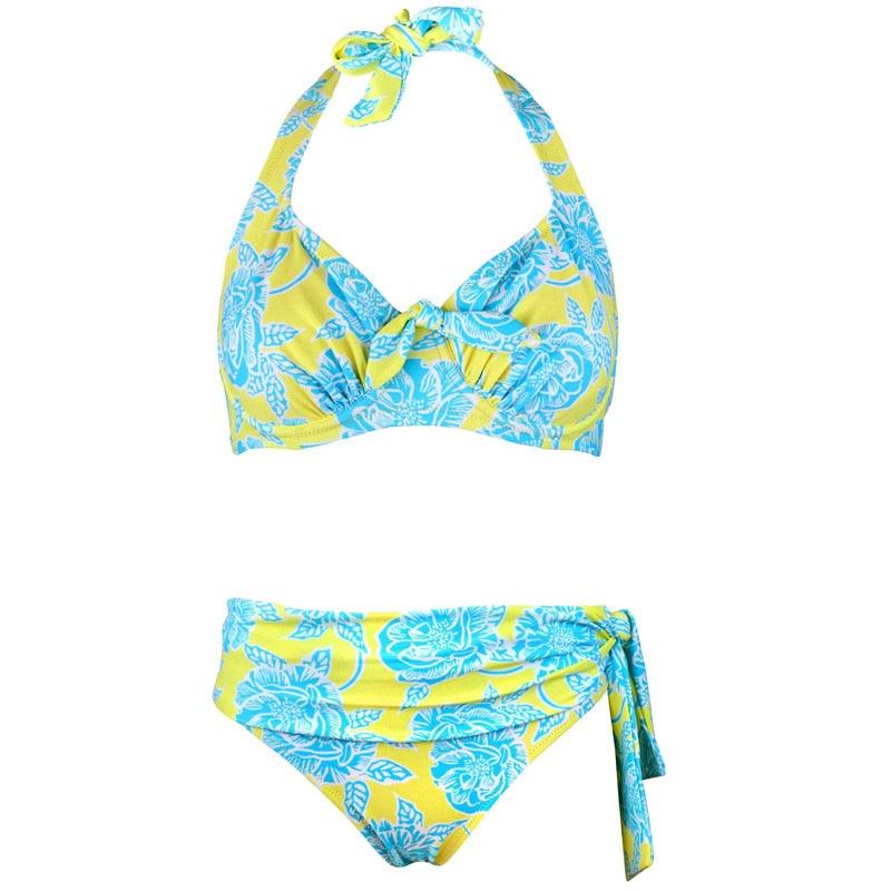 High Waist Two Piece Swimsuit with Tummy Control Bottoms and Push Up Top