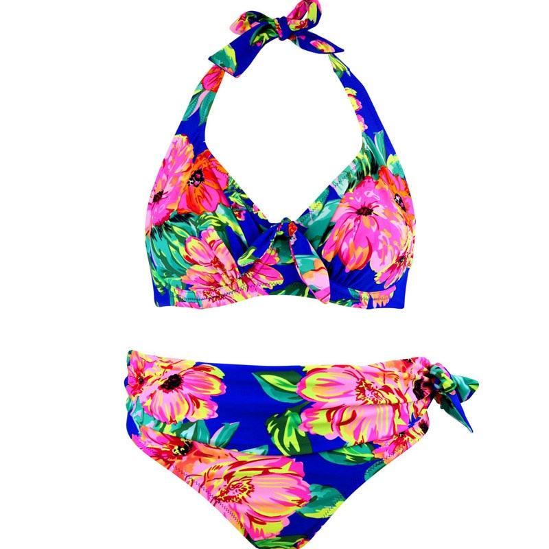 High Waist Two Piece Swimsuit with Tummy Control Bottoms and Push Up Top