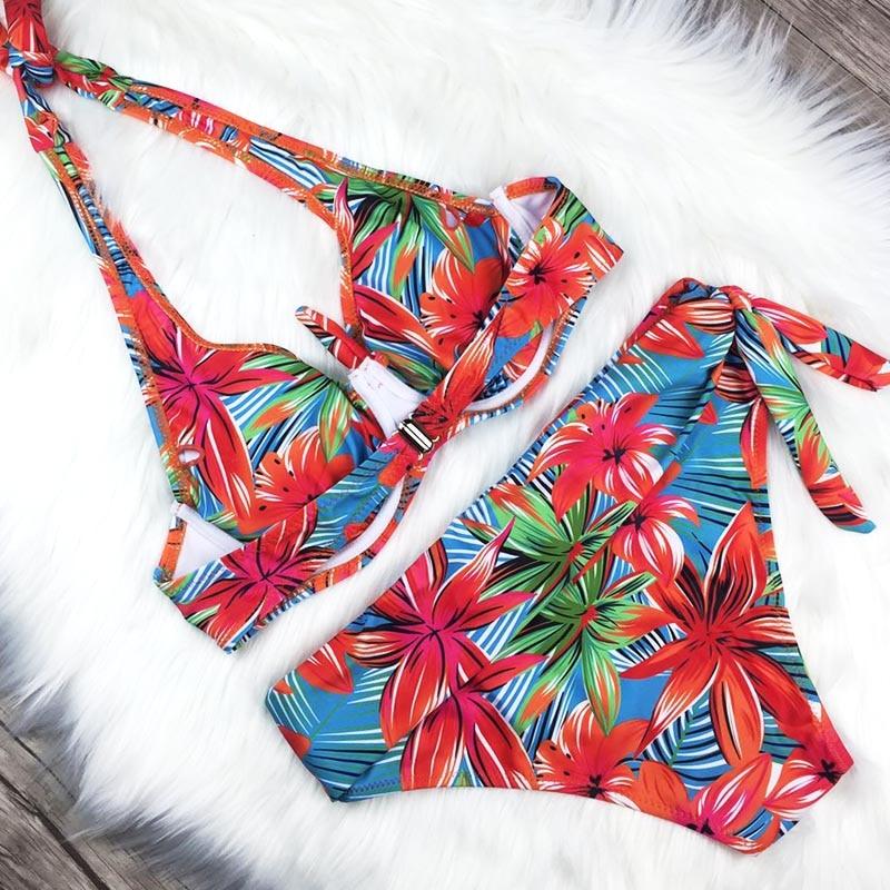 High Waist Two Piece Swimsuit with Tummy Control Bottoms and Push Up Top