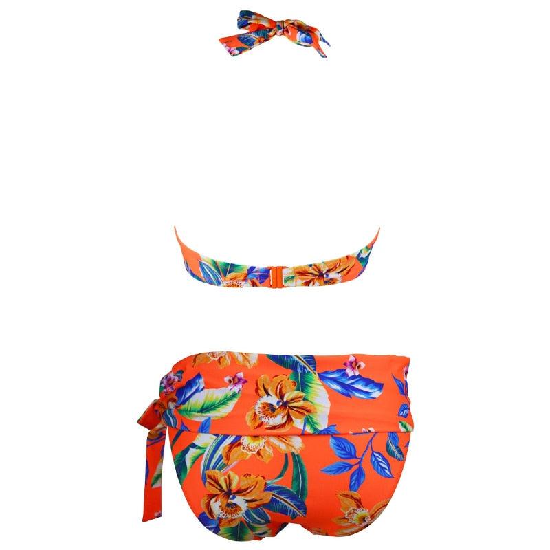 High Waist Two Piece Swimsuit with Tummy Control Bottoms and Push Up Top