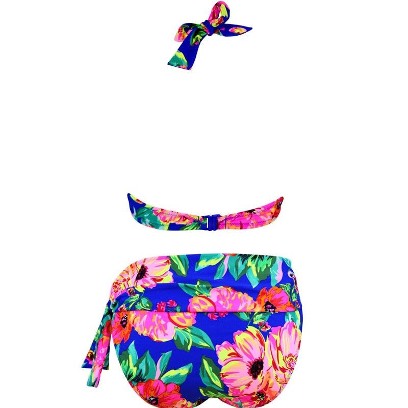 High Waist Two Piece Swimsuit with Tummy Control Bottoms and Push Up Top