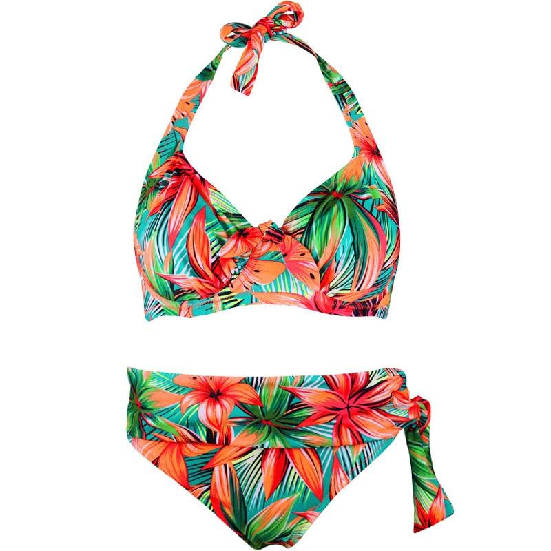 High Waist Two Piece Swimsuit with Tummy Control Bottoms and Push Up Top