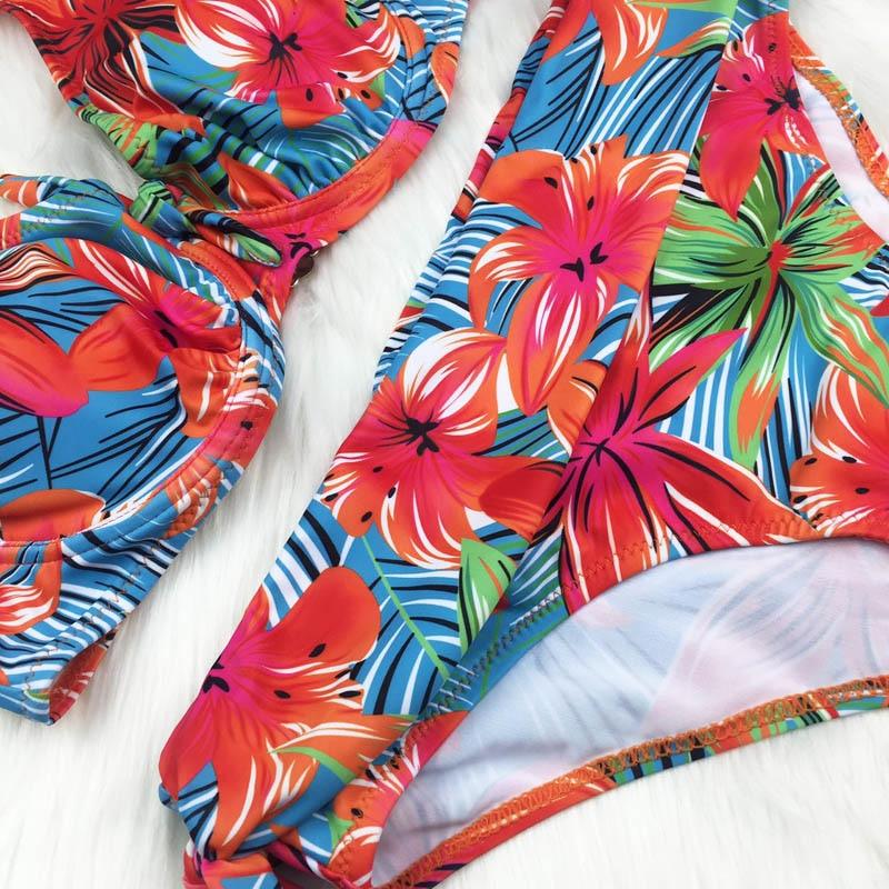 High Waist Two Piece Swimsuit with Tummy Control Bottoms and Push Up Top