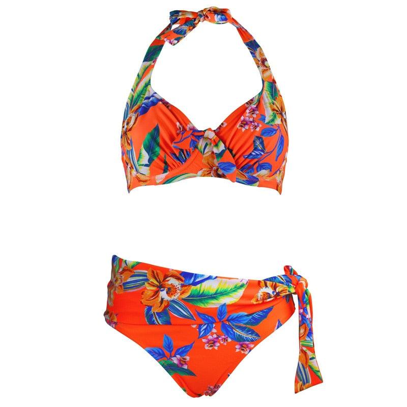 High Waist Two Piece Swimsuit with Tummy Control Bottoms and Push Up Top